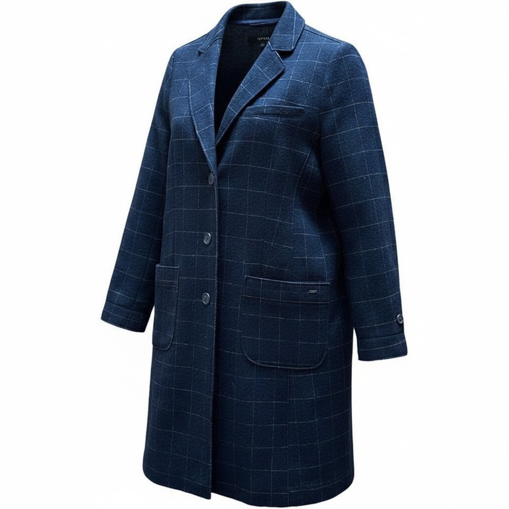 Opus Haley Window Check Blazer Women 38 Blue Longline Wool Jacket Vintage Scandi
